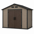 Abri de jardin 240 x 180 x 210 cm en résine beige et brun à double porte style contemporain