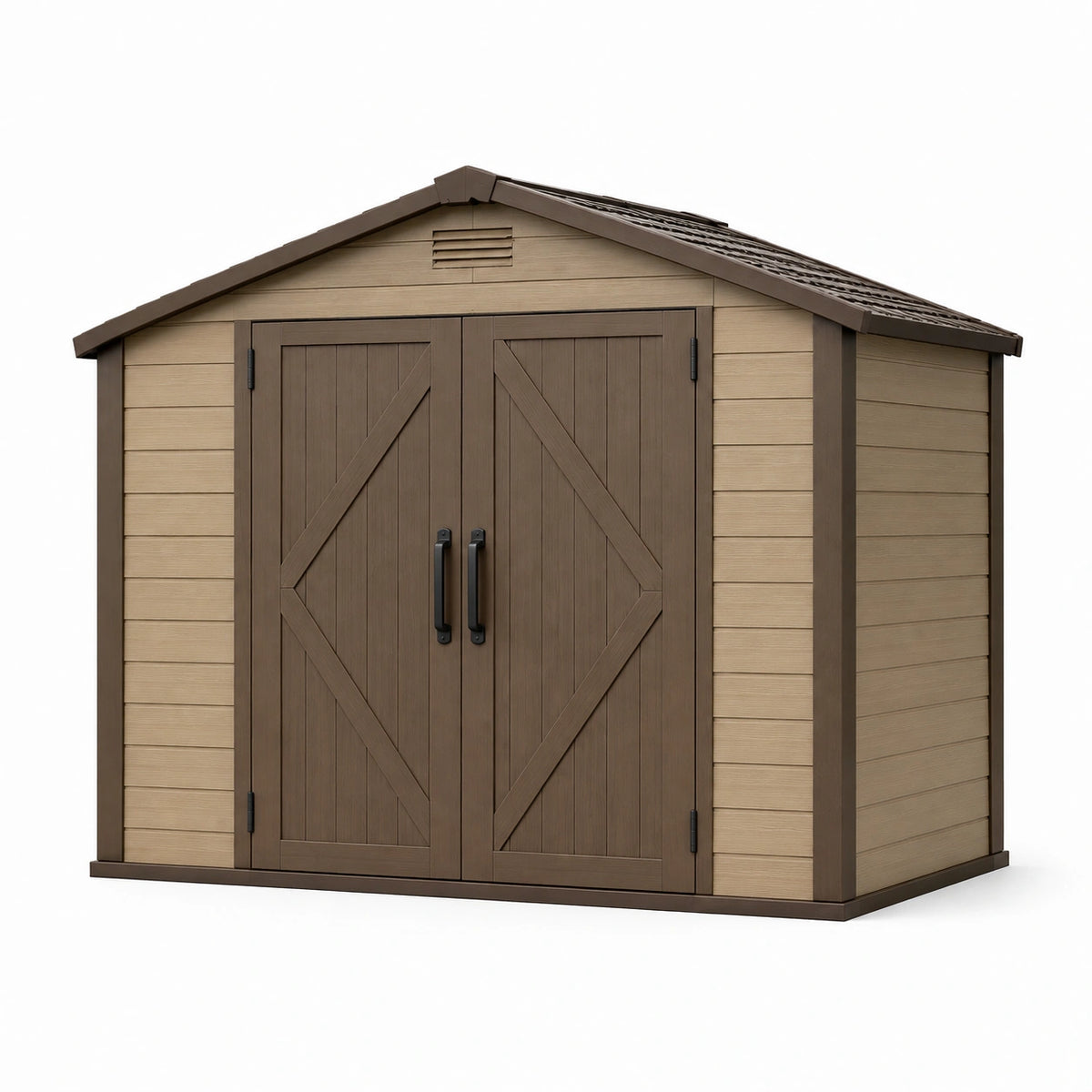 Abri de jardin 190 x 160 x 200 cm en résine marron et beige à double porte