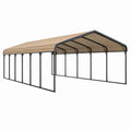 Carport 600 x 300 x 270 cm en acier noir et toit effet bois - abri de voiture extérieur moderne