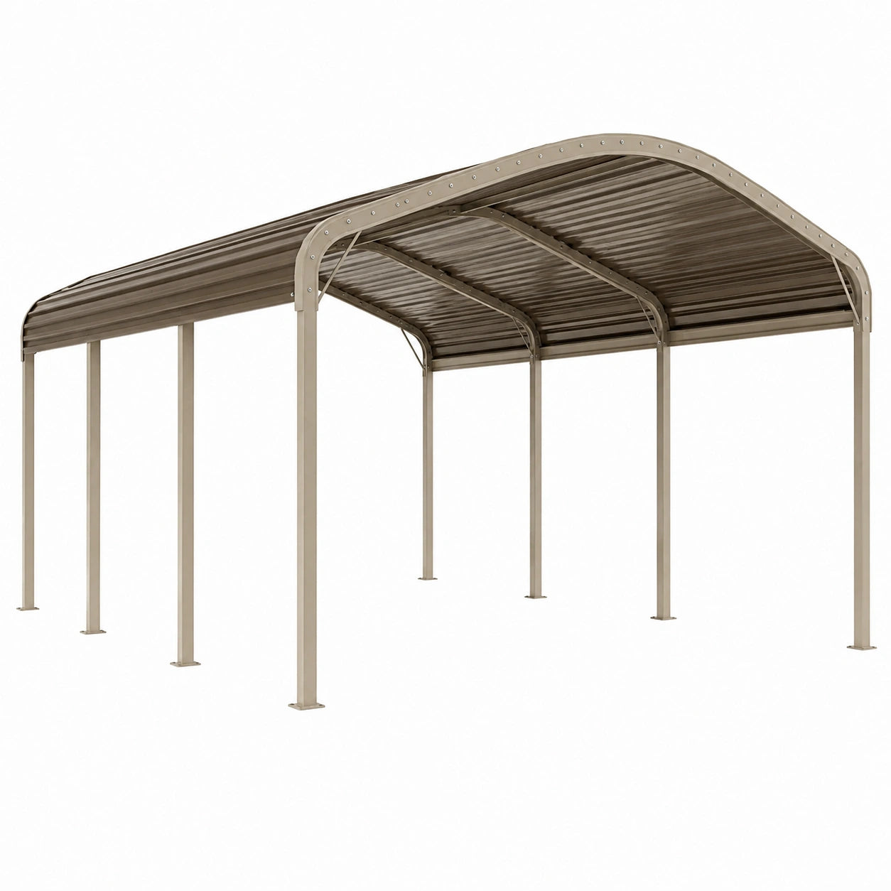 Abri voiture 600 x 300 x 270 cm en acier gris taupe à toit arrondi pour extérieur