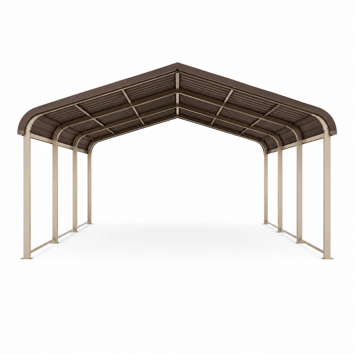 Abri voiture 610 x 300 x 250 cm en métal beige et marron à toiture ondulée pour extérieur
