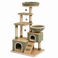Arbre à chat 60 x 50 x 170 cm en bois et sisal vert avec niches plateformes et griffoirs