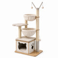 Arbre à chat 60 x 50 x 150 cm en bois beige avec griffoirs en sisal et hamacs
