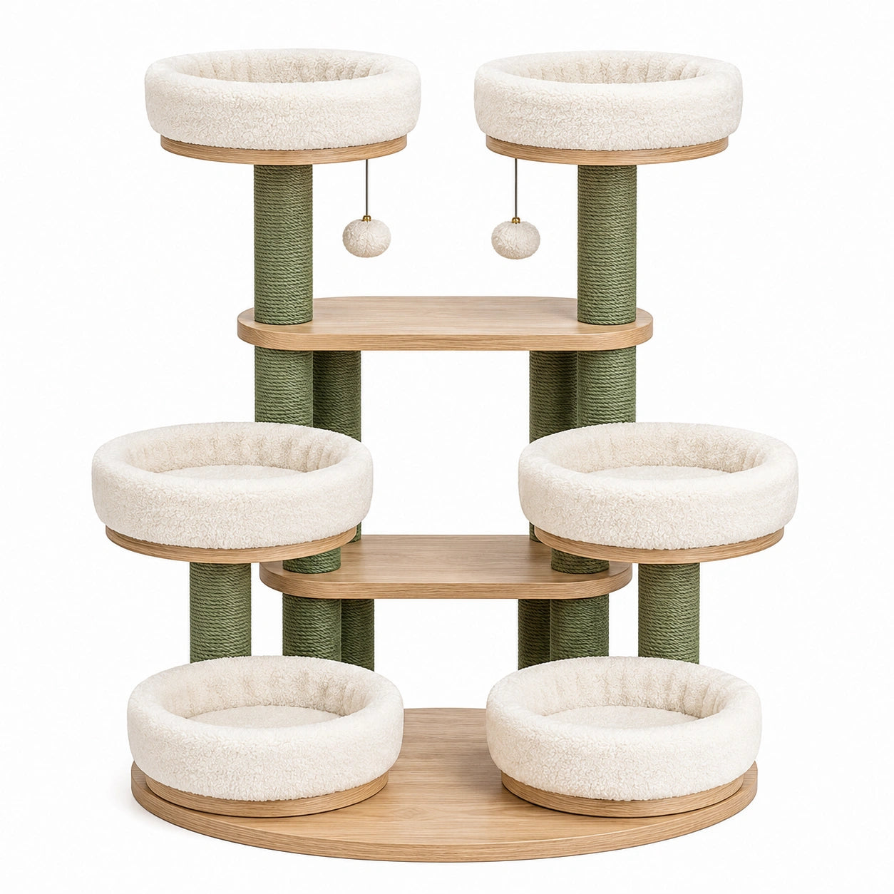 Arbre à chat 120 x 60 x 170 cm en bois sisal beige vert avec plateformes de repos et griffoirs