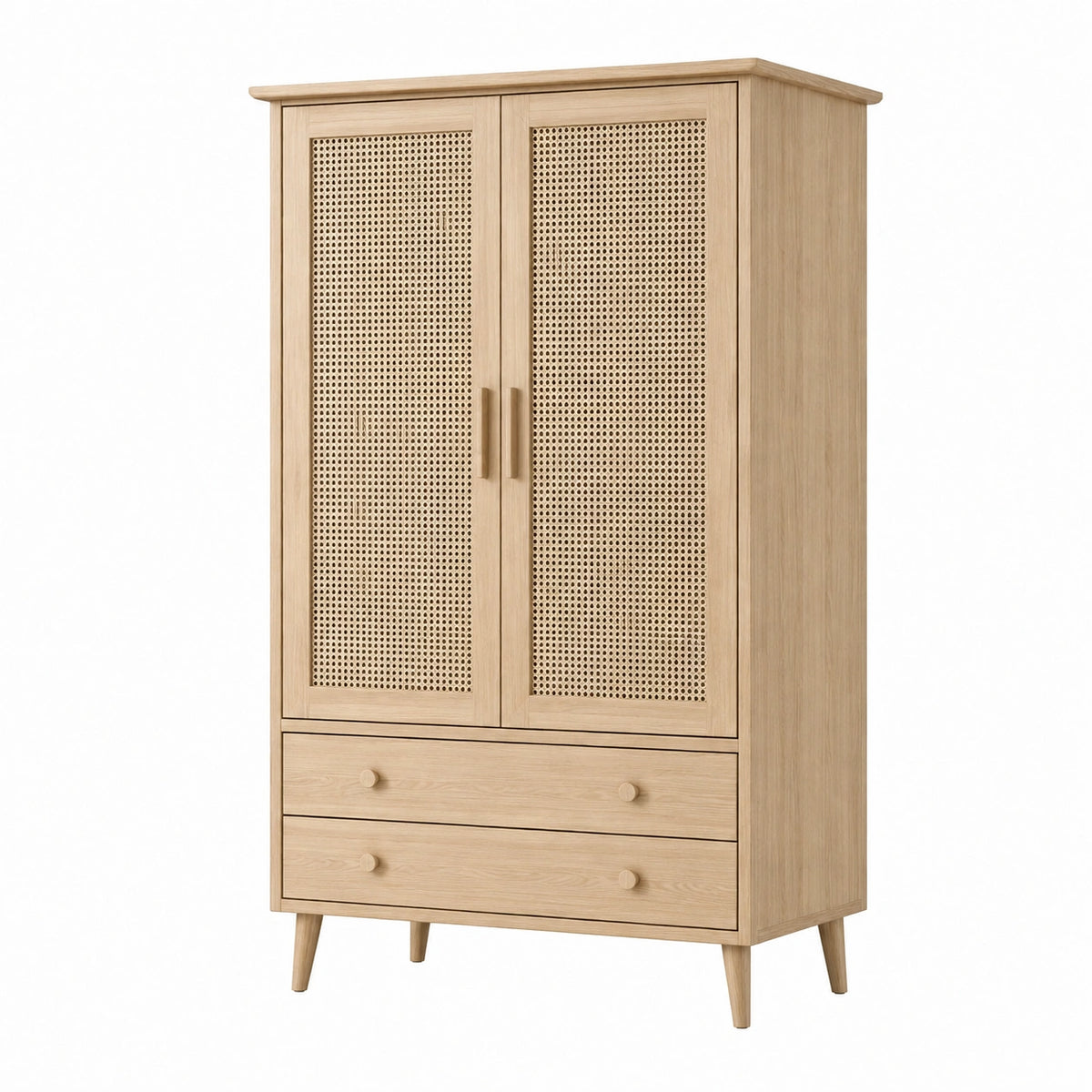 Armoire 100 x 50 x 180 cm en bois chêne clair avec cannage style scandinave
