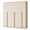 Armoire 6 portes 240 x 60 x 220 cm en panneaux de bois beige et chêne clair style contemporain