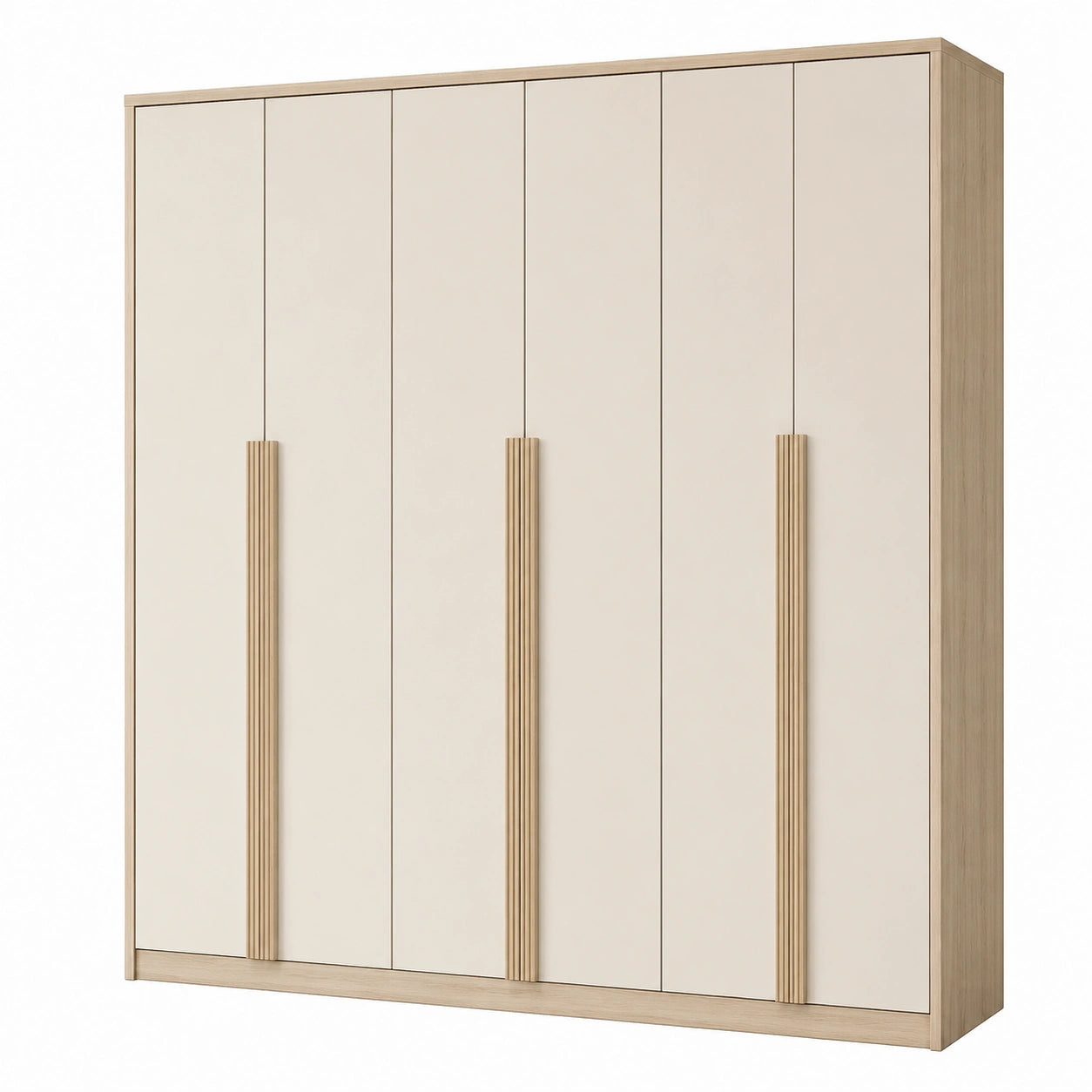 Armoire 6 portes 240 x 60 x 220 cm en panneaux de bois beige et chêne clair style contemporain