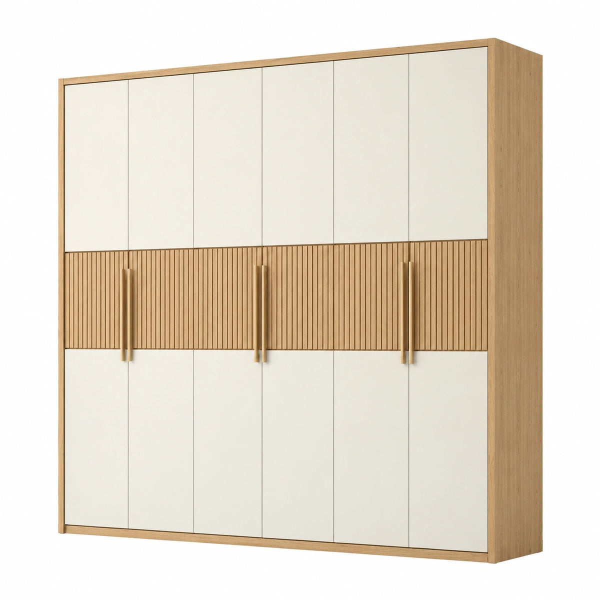 Armoire 6 portes 240 x 60 x 220 cm en panneaux de bois crème chêne clair style contemporain