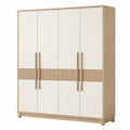 Armoire 4 portes 180 x 55 x 200 cm blanc et chêne style contemporain avec rangement
