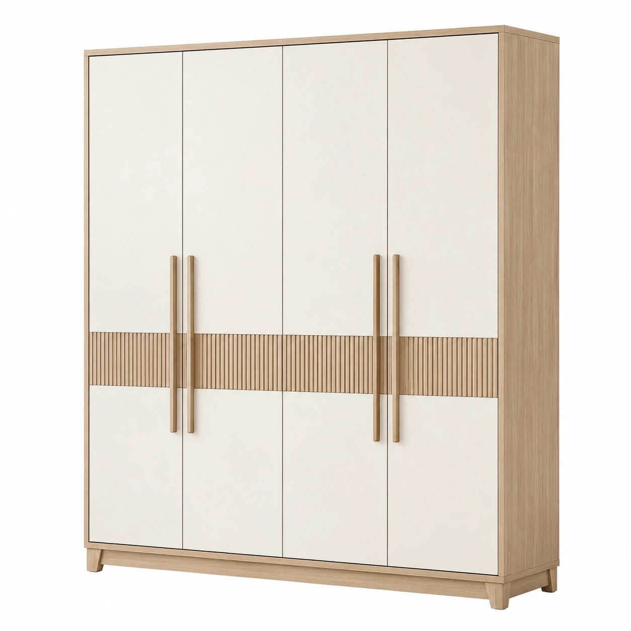 Armoire 4 portes 180 x 55 x 200 cm blanc et chêne style contemporain avec rangement