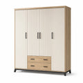 Armoire 160 x 50 x 200 cm en panneaux de bois beige et chêne à 4 portes avec tiroirs