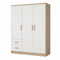 Armoire 3 portes 2 tiroirs 120 x 50 x 180 cm panneaux effet bois blanc chêne clair style contemporain