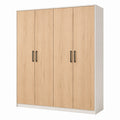 Armoire 180 x 52 x 200 cm en panneaux de bois chêne clair et blanc à 4 portes style contemporain