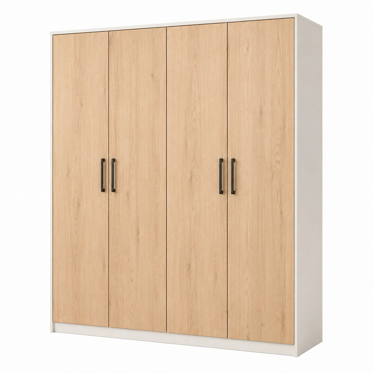 Armoire 180 x 52 x 200 cm en panneaux de bois chêne clair et blanc à 4 portes style contemporain