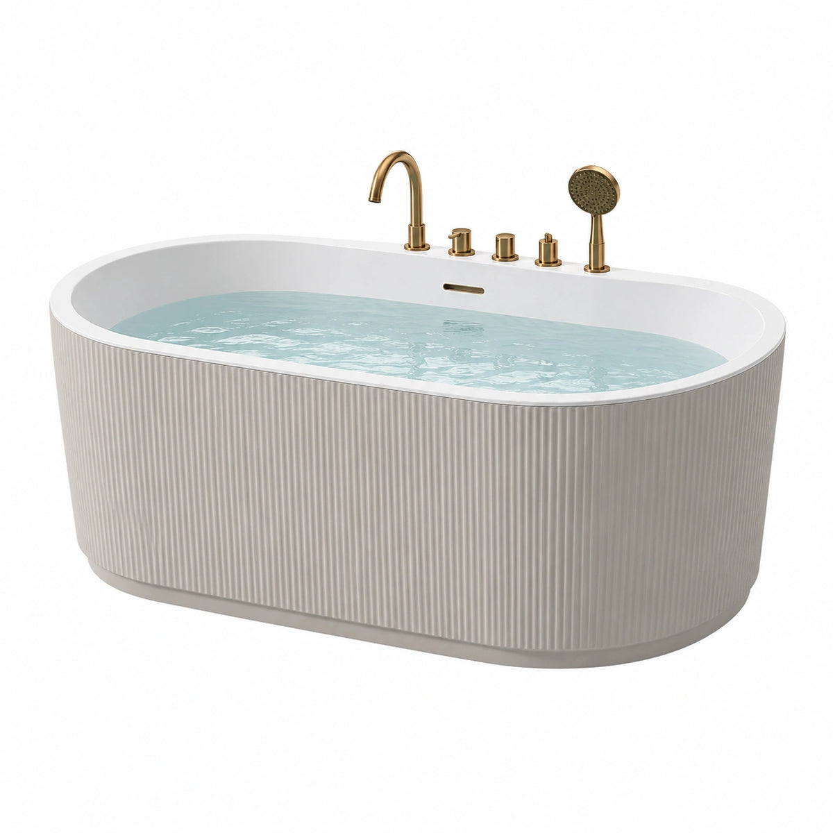 Baignoire îlot ovale 170 x 80 cm en acrylique blanche avec robinetterie dorée - style contemporain
