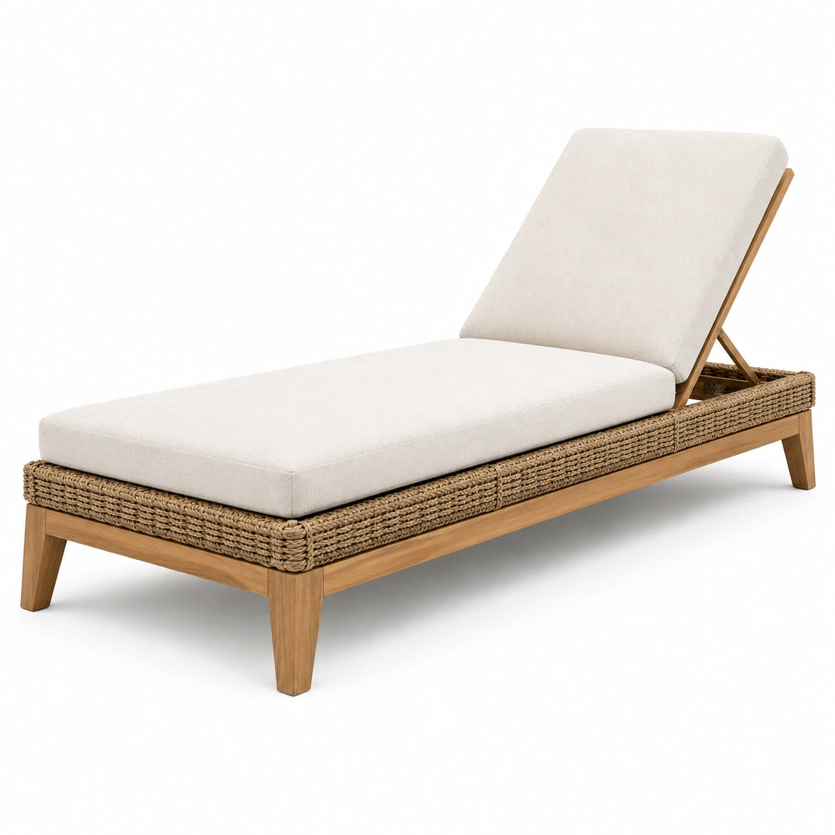 Bain de soleil 200 x 75 cm en bois beige avec dossier réglable pour extérieur
