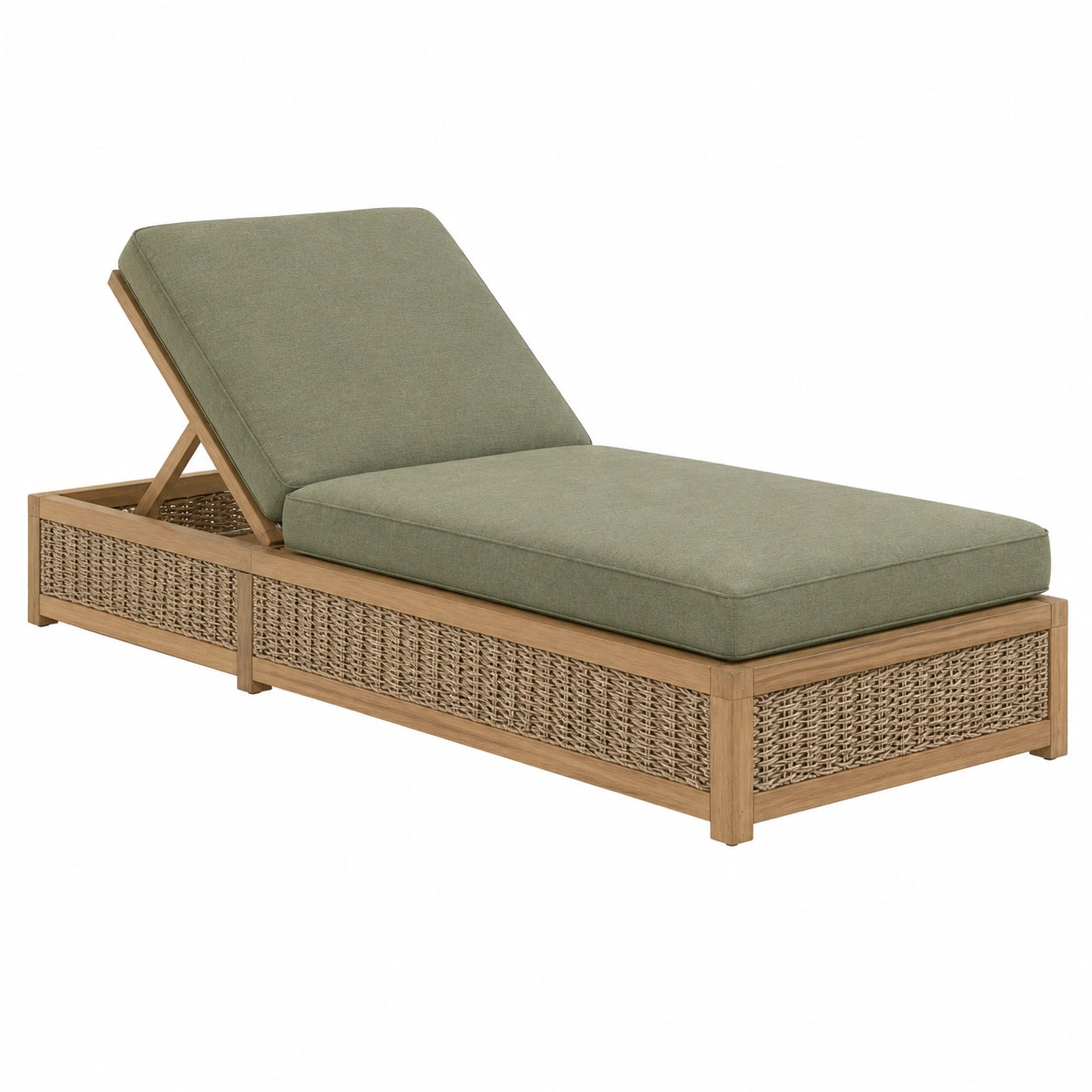 Bain de soleil 200 cm en bois et tressage vert inclinable pour extérieur