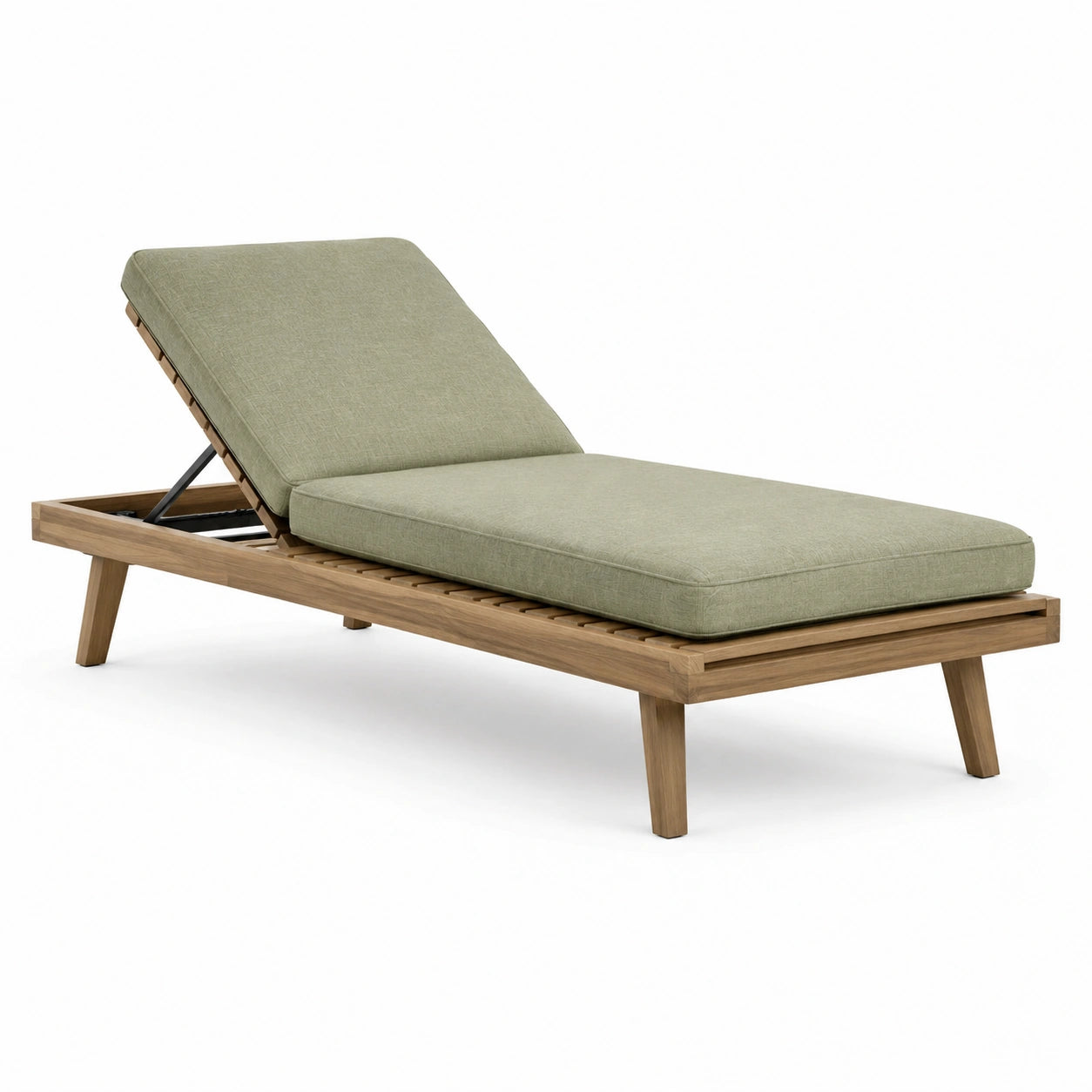 Bain de soleil 200 x 70 cm en bois marron naturel et tissu vert réglable pour extérieur
