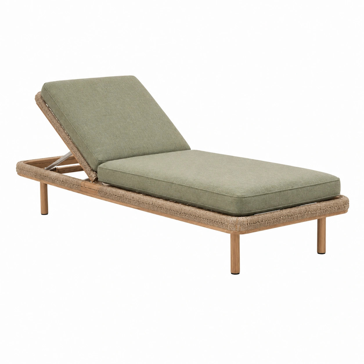 Chaise longue de jardin 200 x 75 x 82 cm en bois et fibre tressée vert avec dossier réglable