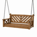 Balancelle de jardin 150 x 65 x 58 cm en bois marron avec chaînes métalliques style rustique