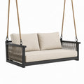 Balancelle de jardin 140 x 70 x 180 cm en métal noir et corde beige - 2 places suspendue